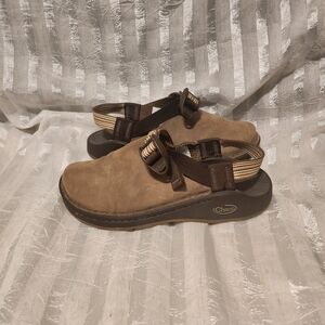 Chaco Suede Brown Mules with Striped Straps